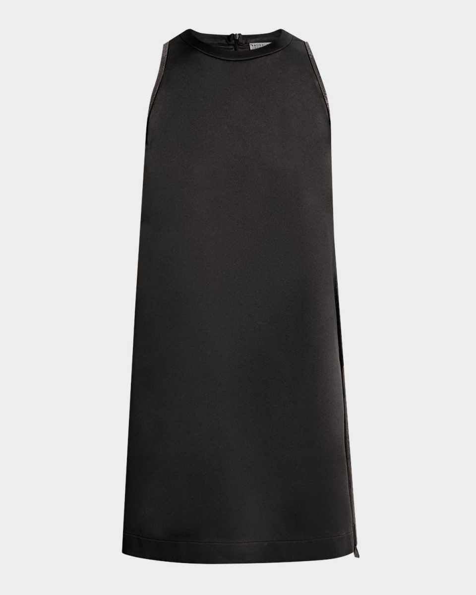 Monili-Side Sleeveless Satin Mini Dress